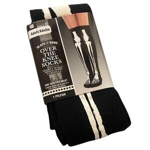 NWT One Size Fits Most Skeleton Black Over The Knee Socks Halloween Costume